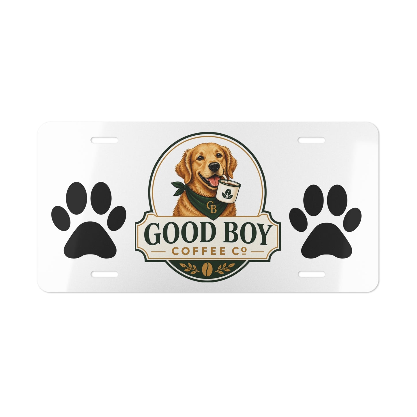 Good Boy Coffee Co. License Plate — Dog Paw Decorative Vanity Plate