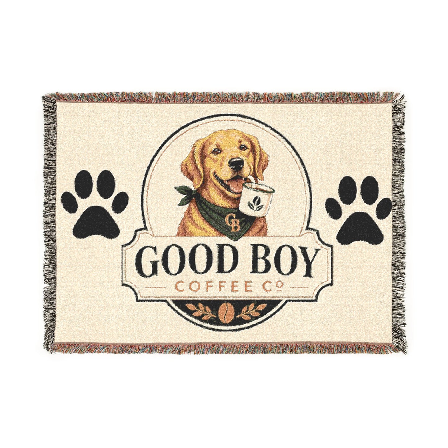 Good Boy Coffee Co. Woven Blanket – Dog Paw Throw for Dog Lovers