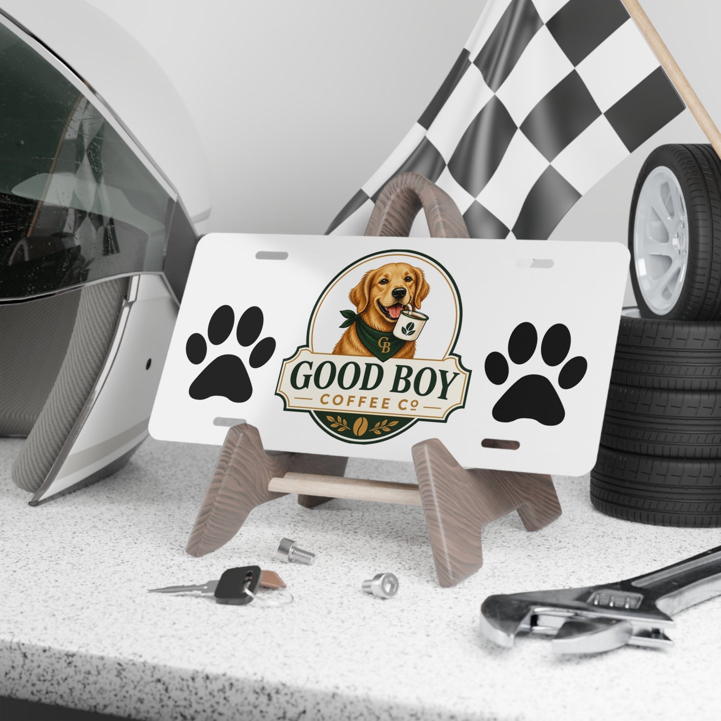 Good Boy Coffee Co. License Plate — Dog Paw Decorative Vanity Plate