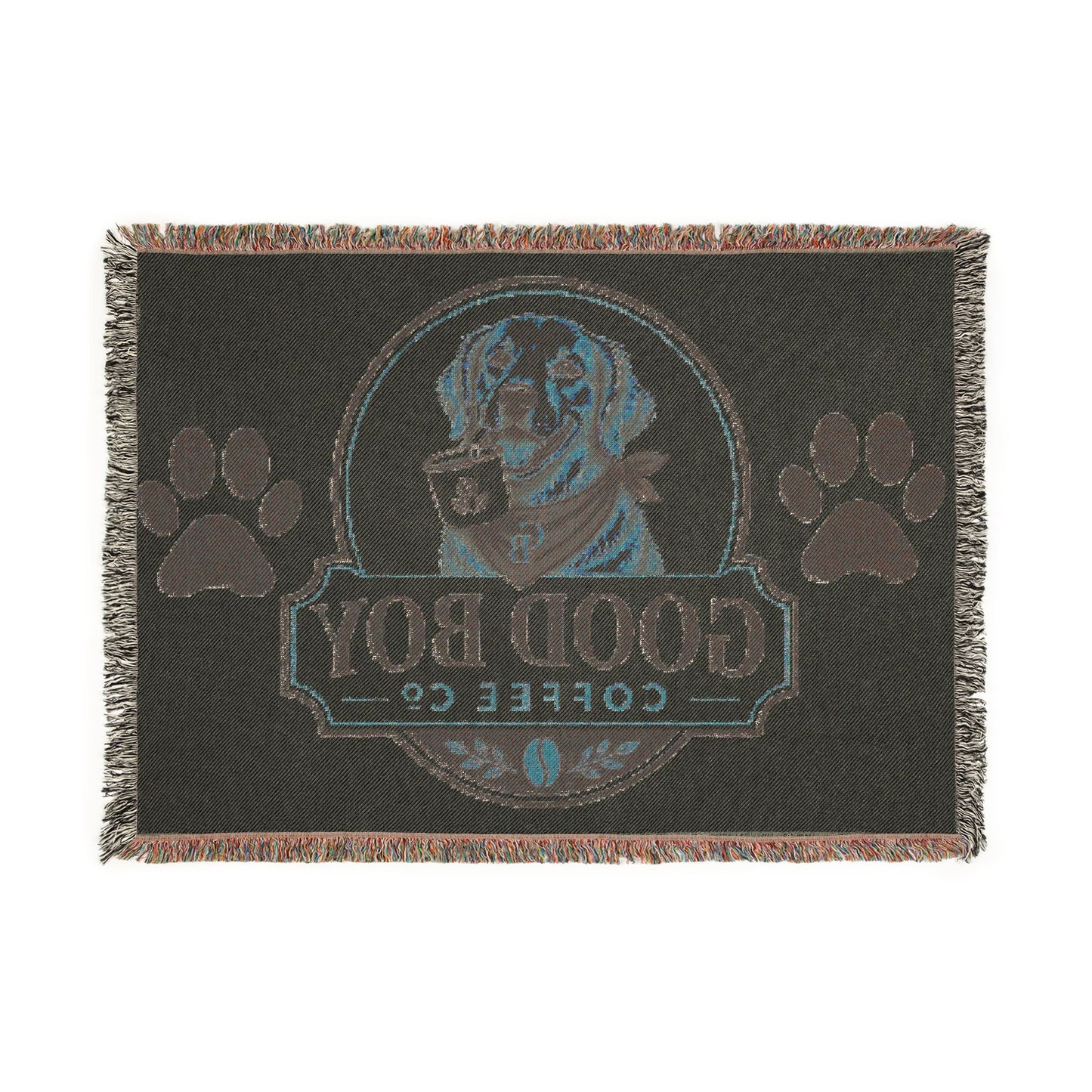 Good Boy Coffee Co. Woven Blanket – Dog Paw Throw for Dog Lovers