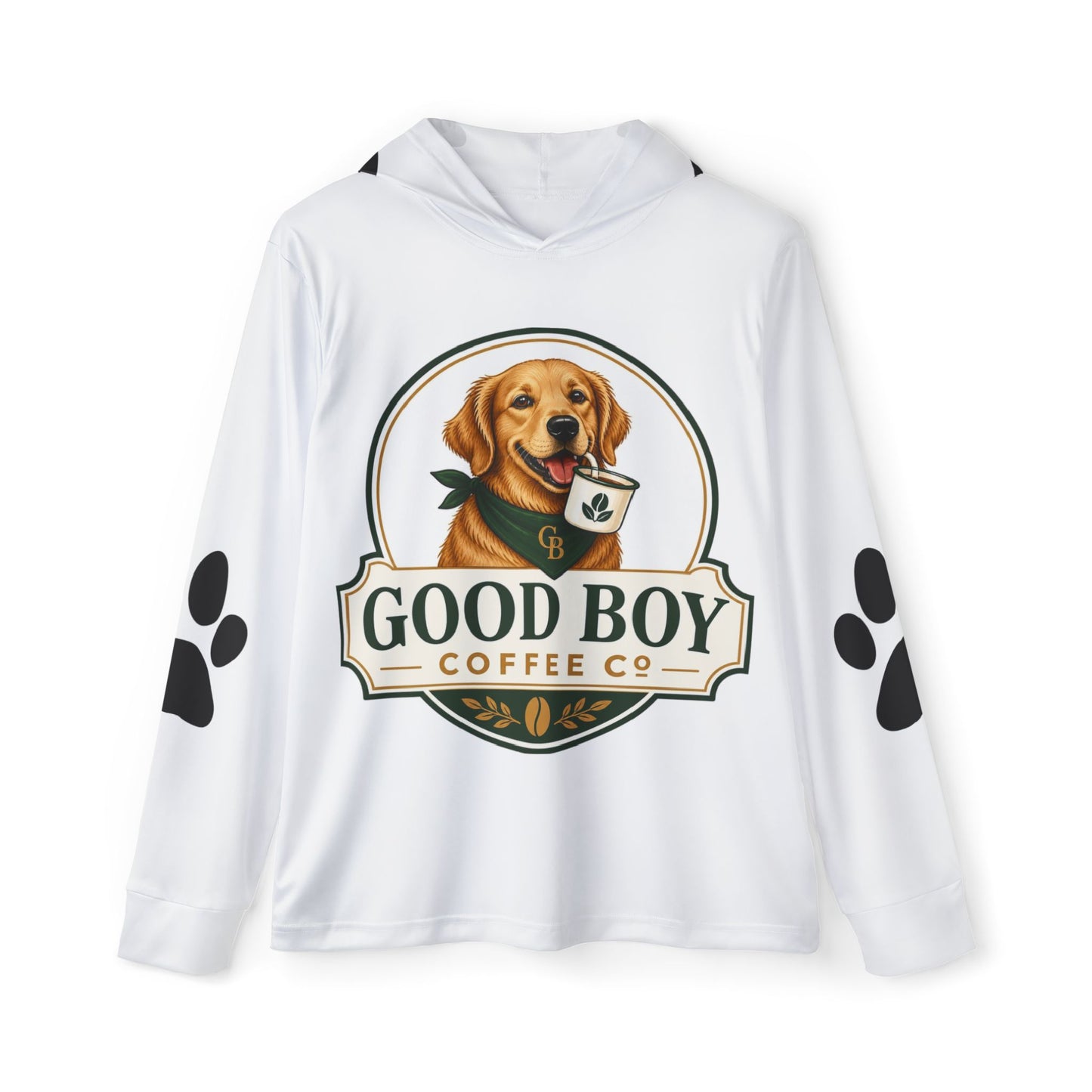 Good Boy Coffee Hoodie — Dog Logo Pullover with Paw Prints