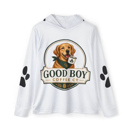 Good Boy Coffee Hoodie — Dog Logo Pullover with Paw Prints