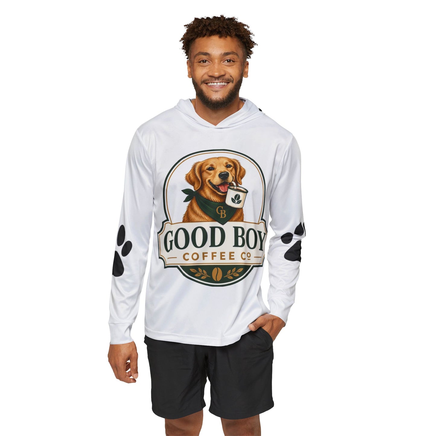 Good Boy Coffee Hoodie — Dog Logo Pullover with Paw Prints