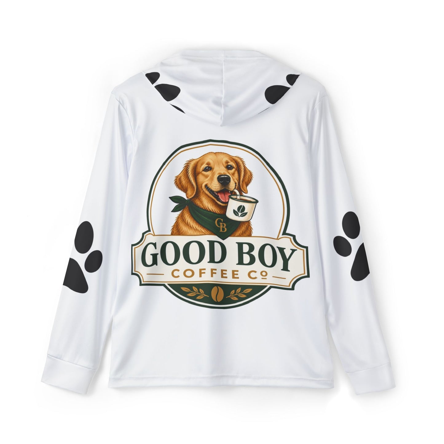 Good Boy Coffee Hoodie — Dog Logo Pullover with Paw Prints